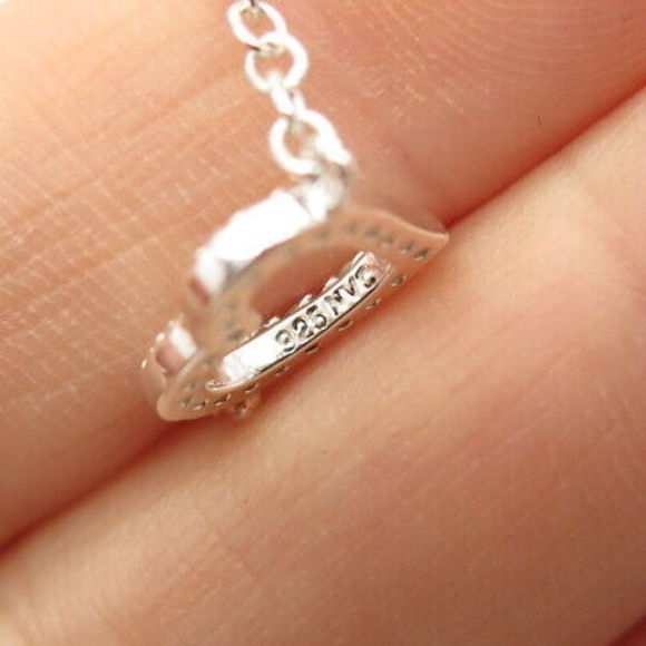 925 Sterling Silver Pave C Z Open Heart Charm Cable Link Bracelet 8" - Picture 6 of 6